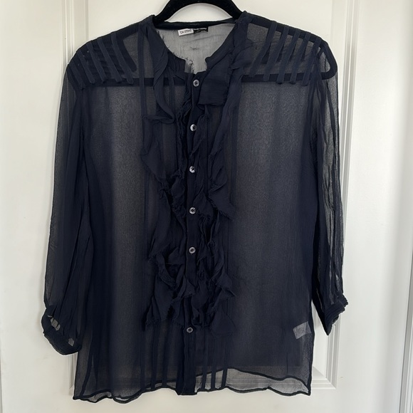Alvin Valley Navy Silk Blouse - Picture 1 of 6